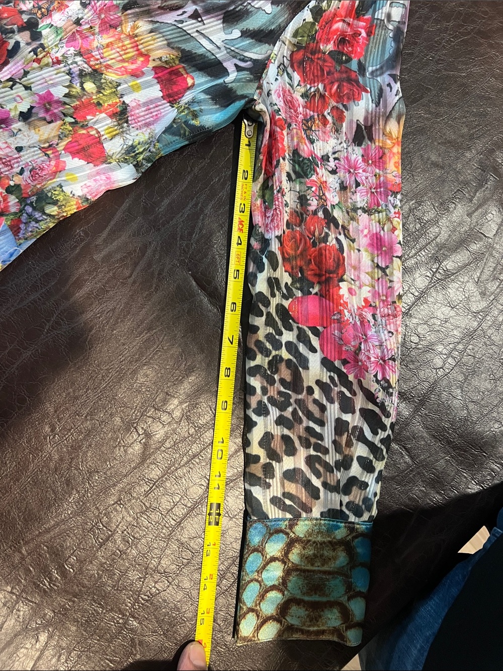 XS Women's Silk Sheer Floral & Leopard Print Button-Down Shirt in Multi-Color - Picture 12 of 15